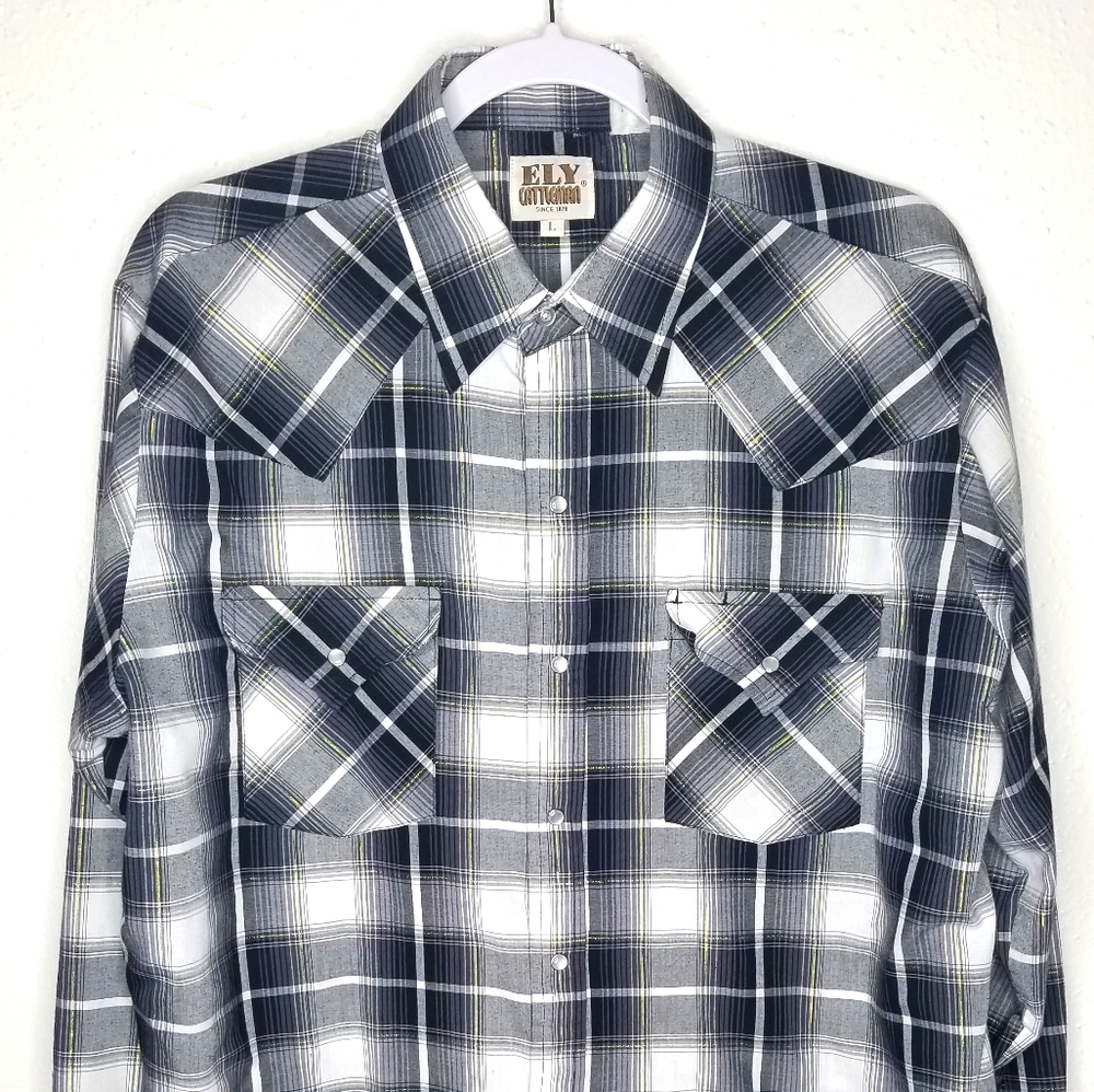 Ely Cattleman Black Plaid Pearl Snap Shirt